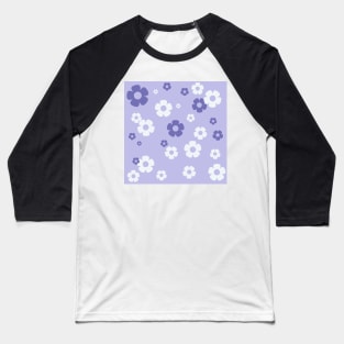 Retro Flowers Purple Blue Cyan Baseball T-Shirt